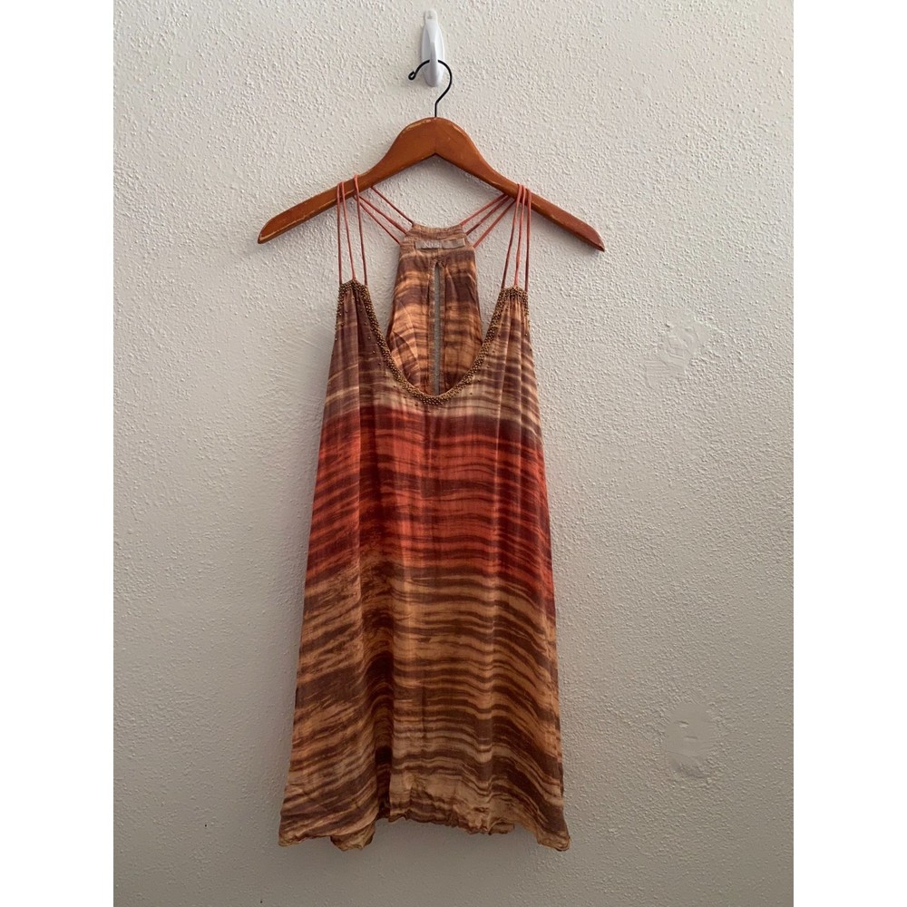 Khush beaded bohemian coral cream tunic top dress size S